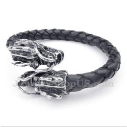 Pulsera De Cuero Con Cabeza De Dragón Chino Para Hombre