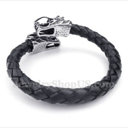 Pulsera De Cuero Con Cabeza De Dragón Chino Para Hombre