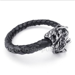 Pulsera De Cuero Con Cabeza De Dragón Chino Para Hombre