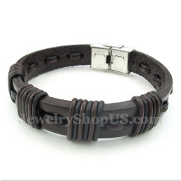 Pulsera De Titanio Y Cuero Para Hombre