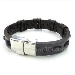 Pulsera De Titanio Y Cuero Para Hombre