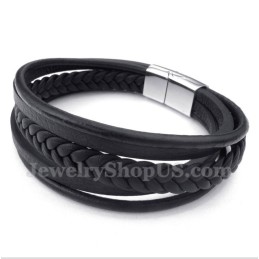 Pulsera De Titanio Y Cuero Para Hombre