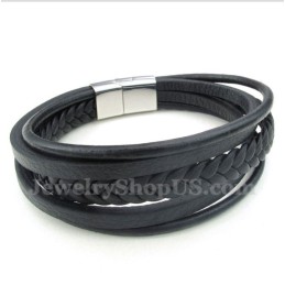 Pulsera De Titanio Y Cuero Para Hombre