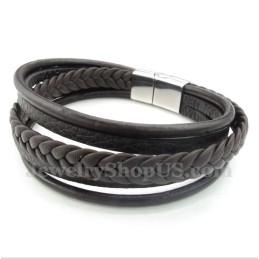 Pulsera De Titanio Y Cuero Para Hombre