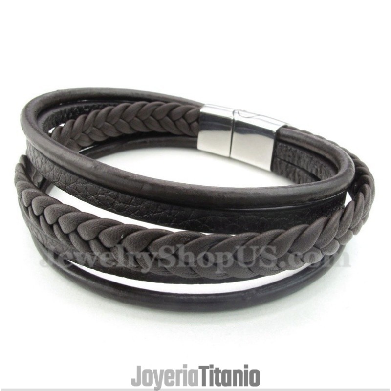 Pulsera De Titanio Y Cuero Para Hombre Pulsera De Titanio Y Cuero Para Hombre