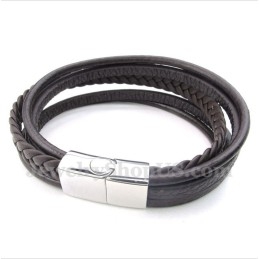 Pulsera De Titanio Y Cuero Para Hombre