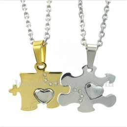 Colgante De Pareja De Rompecabezas De Titanio Y Oro Con Cadena Gratis (Un Par)