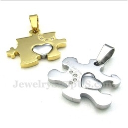 Colgante De Pareja De Rompecabezas De Titanio Y Oro Con Cadena Gratis (Un Par)