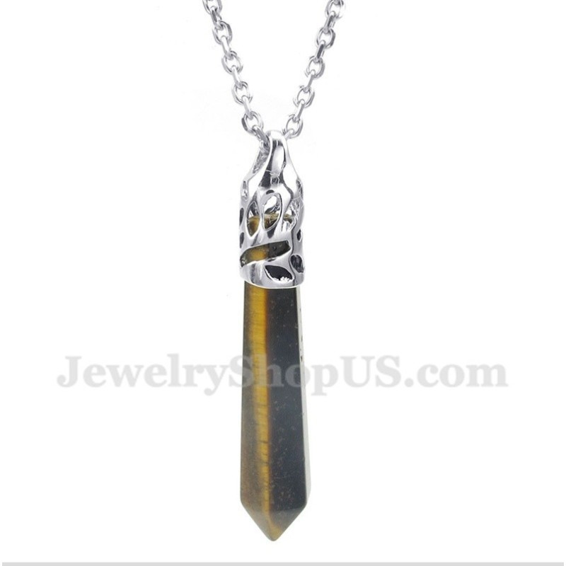 Colgante De Prisma Hexagonal Con Piedras Preciosas De Ojo De Tigre Para Hombre Con Cadena Gratis Colgante De Prisma Hexagonal Con Piedras Preciosas De Ojo De Tigre Para Hombre Con Cadena Gratis