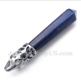 Colgante De Prisma Hexagonal De Lapislázuli Para Hombre Con Cadena Gratis