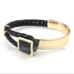 Pulsera De Titanio Y Cuero Para Hombre