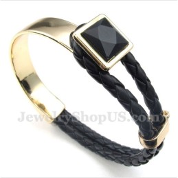 Pulsera De Titanio Y Cuero Para Hombre