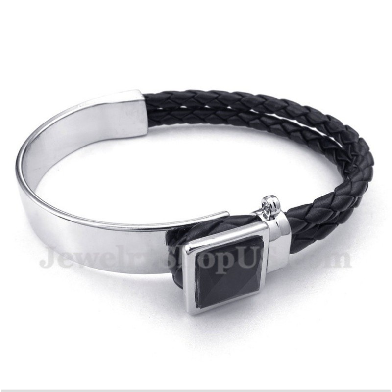 Pulsera De Titanio Y Cuero Para Hombre Pulsera De Titanio Y Cuero Para Hombre