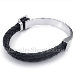 Pulsera De Titanio Y Cuero Para Hombre