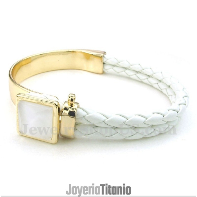 Pulsera De Titanio Y Cuero Para Hombre
