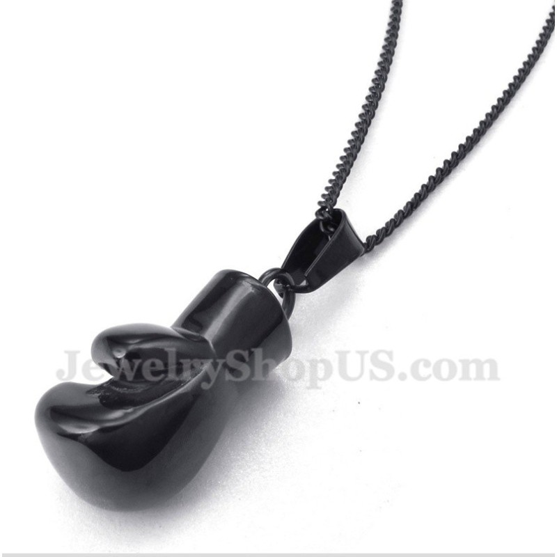 Colgante De Guante De Boxeo De Titanio Negro Para Hombre Con Cadena Gratis