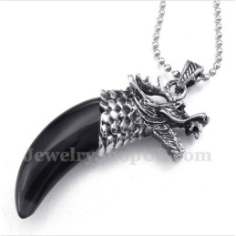 Colgante De Cabeza De Lobo De Ónix Negro De Titanio Para Hombre Con Cadena Gratis