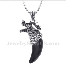 Colgante De Cabeza De Lobo De Ónix Negro De Titanio Para Hombre Con Cadena Gratis
