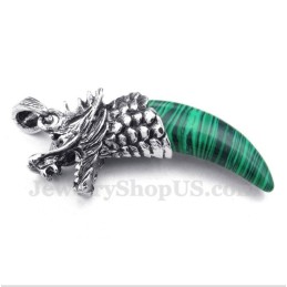 Colgante De Cabeza De Lobo Con Cuernos De Malaquita Y Titanio Para Hombre Con Cadena Gratis