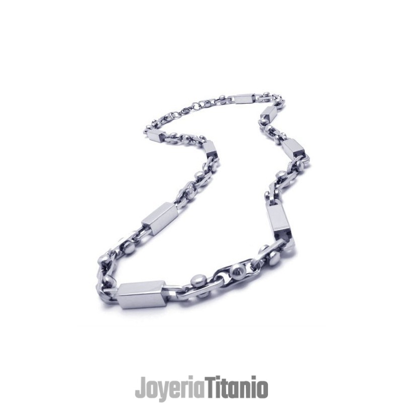 Collar Cuboide De Titanio Y Plata De 21,9 Pulgadas Collar Cuboide De Titanio Y Plata De 21,9 Pulgadas
