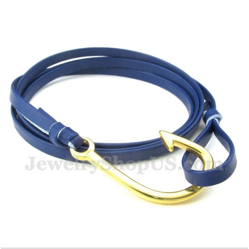 Pulsera De Titanio Con Ganchos De Cuero Para Hombre