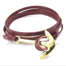 Pulsera De Cuero Con Ancla Y Titanio Para Hombre
