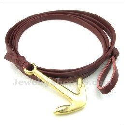 Pulsera De Cuero Con Ancla Y Titanio Para Hombre