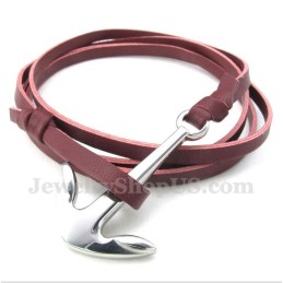 Pulsera De Cuero Con Ancla Y Titanio Para Hombre