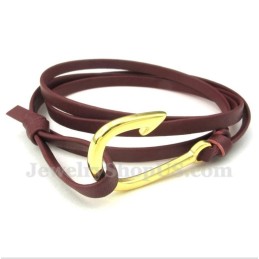 Pulsera De Titanio Con Ganchos De Cuero Para Hombre