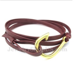 Pulsera De Titanio Con Ganchos De Cuero Para Hombre