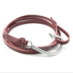 Pulsera De Titanio Con Ganchos De Cuero Para Hombre