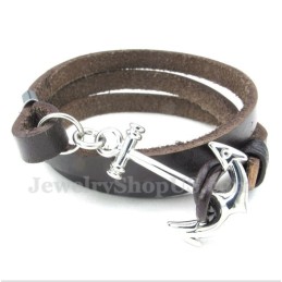 Pulsera De Ancla De Cuero Y Titanio Para Hombre