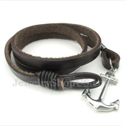 Pulsera De Ancla De Cuero Y Titanio Para Hombre