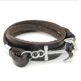 Pulsera De Ancla De Cuero Y Titanio Para Hombre