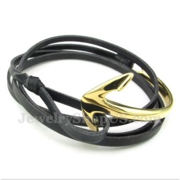 Pulsera De Ancla De Cuero Y Titanio Para Hombre