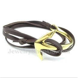 Pulsera De Ancla De Cuero Y Titanio Para Hombre