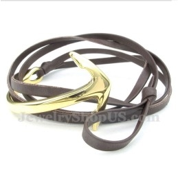 Pulsera De Ancla De Cuero Y Titanio Para Hombre