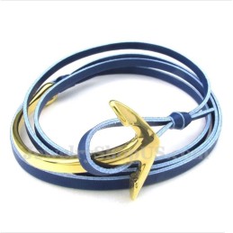 Pulsera De Ancla De Cuero Y Titanio Para Hombre