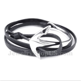 Pulsera De Ancla De Cuero Y Titanio Para Hombre