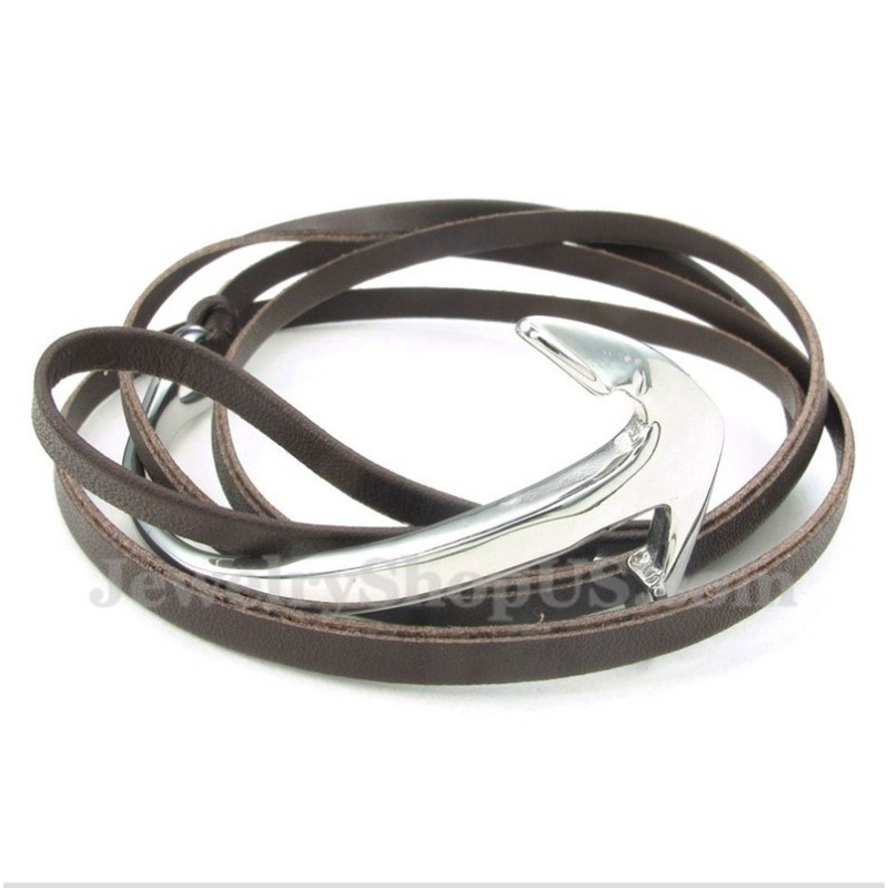 Pulsera De Ancla De Cuero Y Titanio Para Hombre Pulsera De Ancla De Cuero Y Titanio Para Hombre