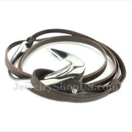 Pulsera De Ancla De Cuero Y Titanio Para Hombre