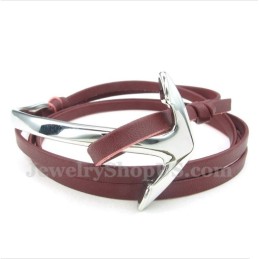 Pulsera De Ancla De Cuero Y Titanio Para Hombre