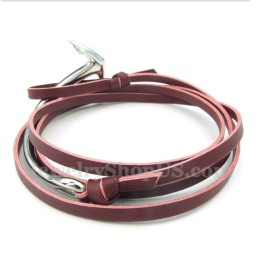 Pulsera De Ancla De Cuero Y Titanio Para Hombre