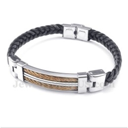 Pulsera De Cuero Y Titanio En Oro Rosa Para Hombre