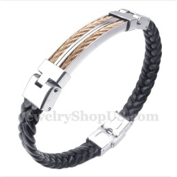 Pulsera De Cuero Y Titanio En Oro Rosa Para Hombre