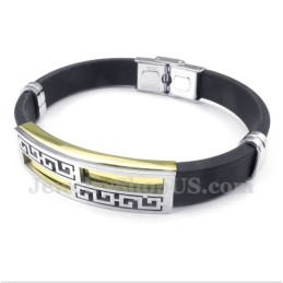 Pulsera De Titanio, Caucho Y Oro Con Diseño De Meandro Griego Para Hombre