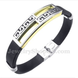 Pulsera De Titanio, Caucho Y Oro Con Diseño De Meandro Griego Para Hombre