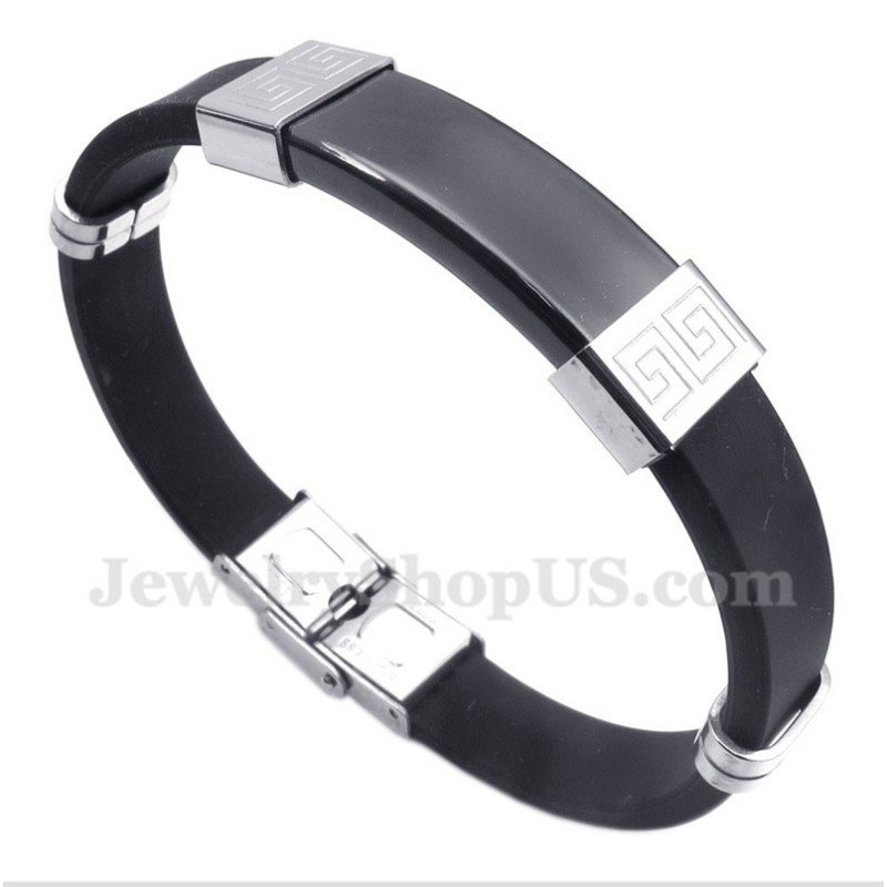 Pulsera De Caucho De Titanio Con Diseño De Meandro Griego Para Hombre Pulsera De Caucho De Titanio Con Diseño De Meandro Griego Para Hombre