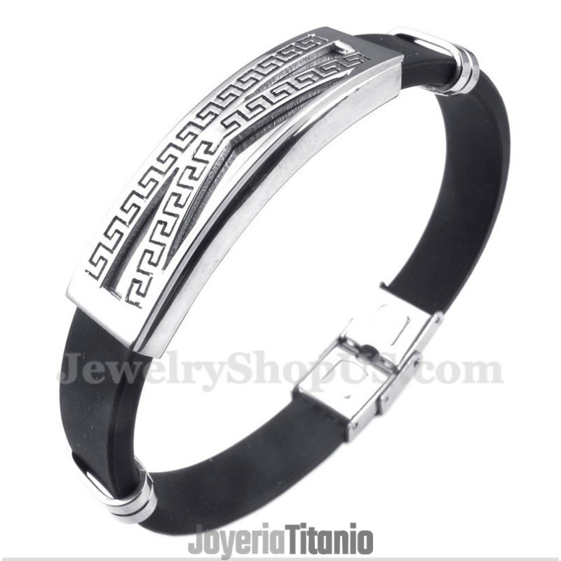 Pulsera De Caucho De Titanio Con Diseño De Meandro Griego Para Hombre Pulsera De Caucho De Titanio Con Diseño De Meandro Griego Para Hombre