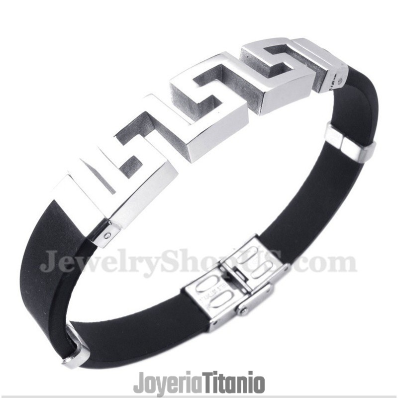 Pulsera De Caucho De Titanio Con Diseño De Meandro Griego Para Hombre Pulsera De Caucho De Titanio Con Diseño De Meandro Griego Para Hombre